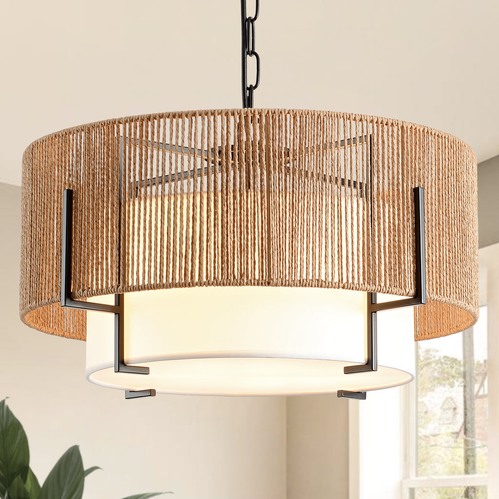 4-Light Rattan Chandelier for Dining Room