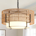 4-Light Boho Chandelier for Dining Room, 19.7" Rattan Pendant Light