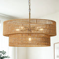 23.6" Large Rattan Chandelier for Dining Room, 6-Light Boho Pendant Light