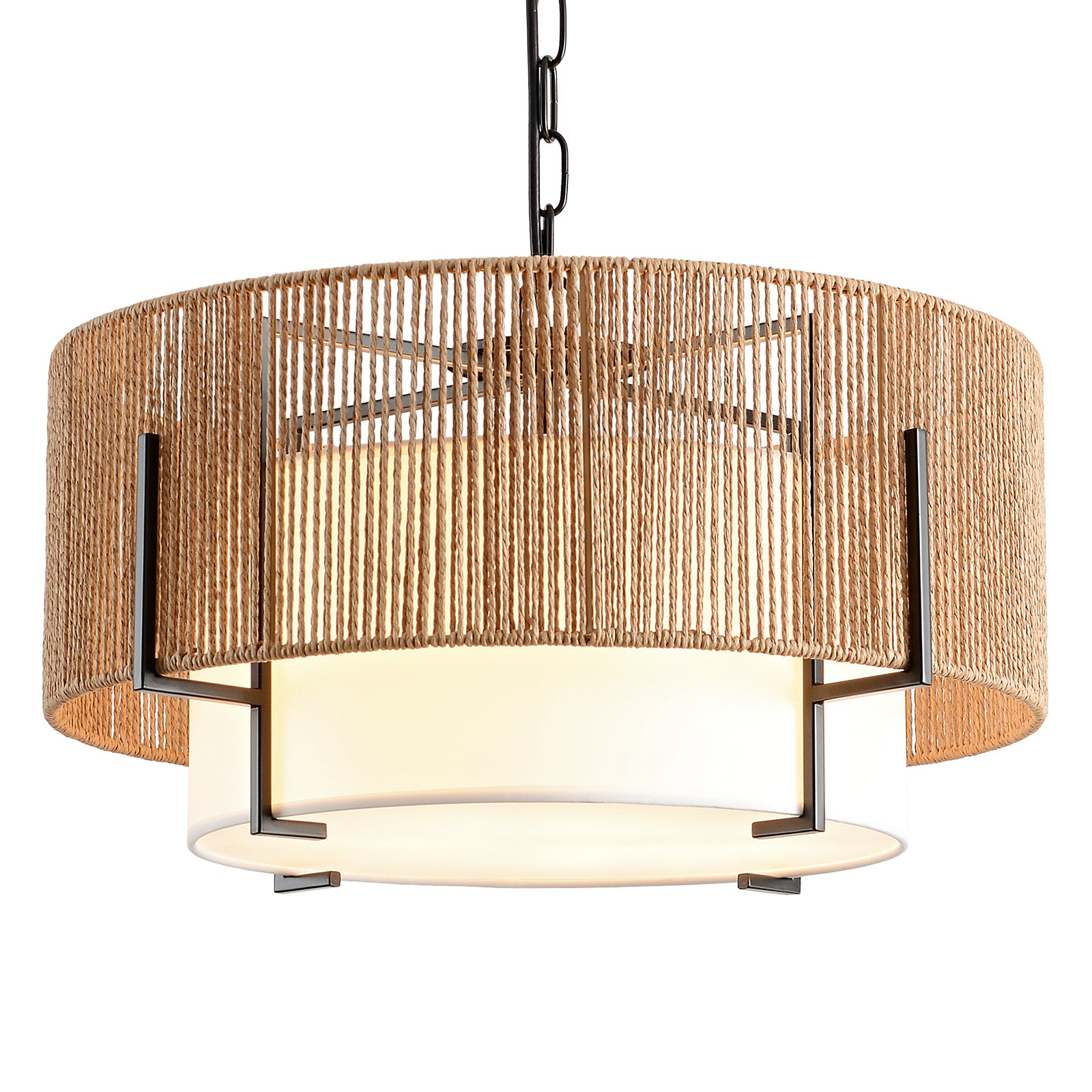 4-Light Rattan Chandelier for Dining Room