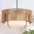 25.6" Large Rattan Chandelier for Dining Room, 6-Light Boho Pendant Light