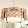 6-Light Large Rattan Chandelier for Dining Room, 25.6" Boho Pendant Light