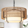 4-Light Rattan Chandelier, 19.7" Large Boho Hand Woven Pendant Light