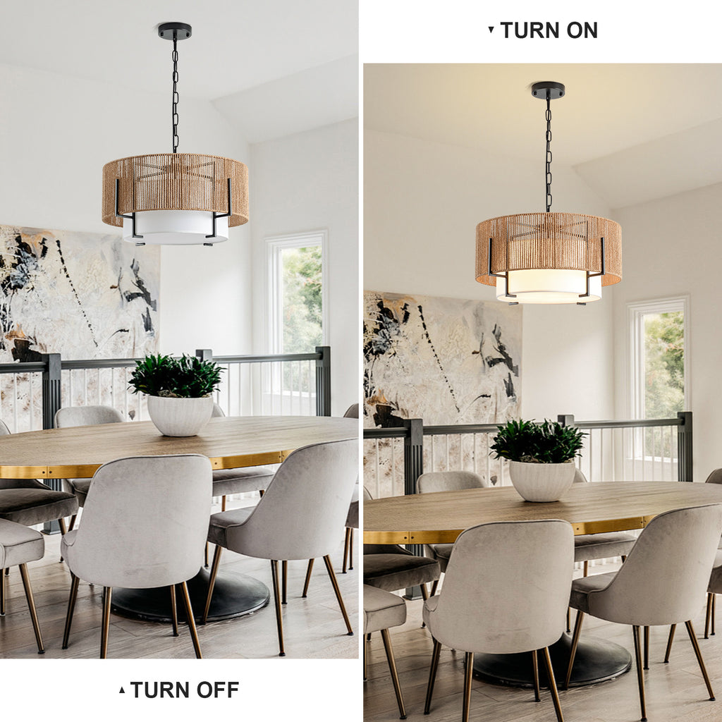 4-Light Rattan Chandelier for Dining Room