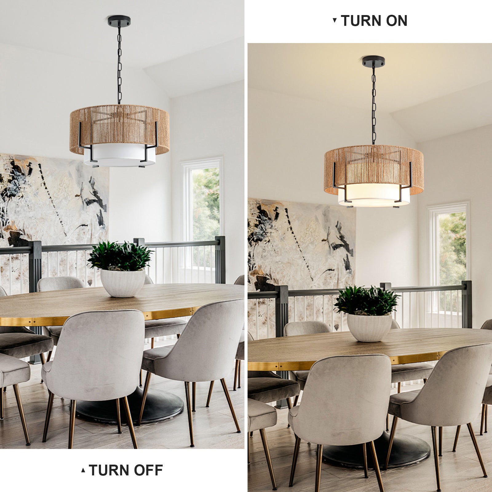 4-Light Rattan Chandelier for Dining Room