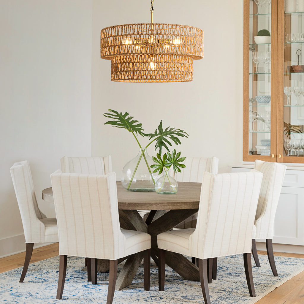 23.6" Boho Rattan Chandelier, 6-Light Large Rattan Pendant Light