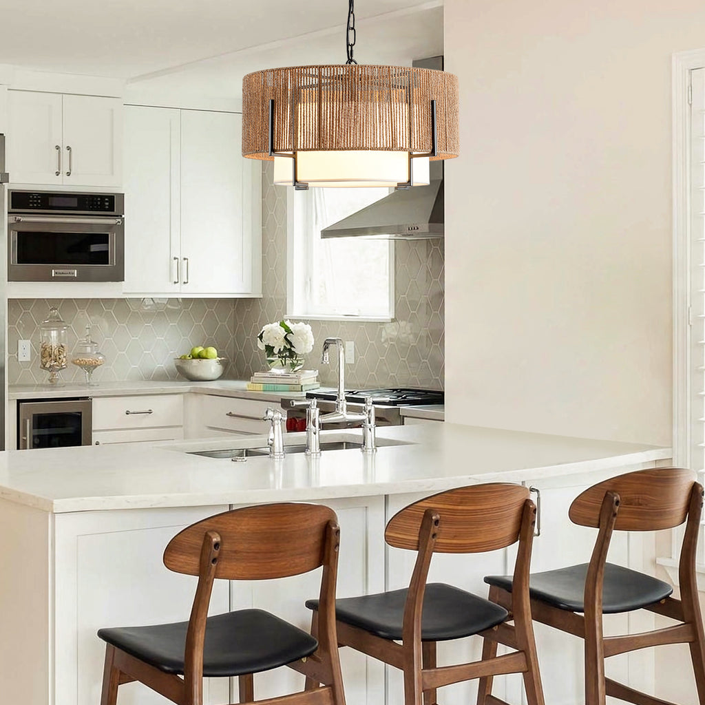 4-Light Rattan Chandelier for Dining Room