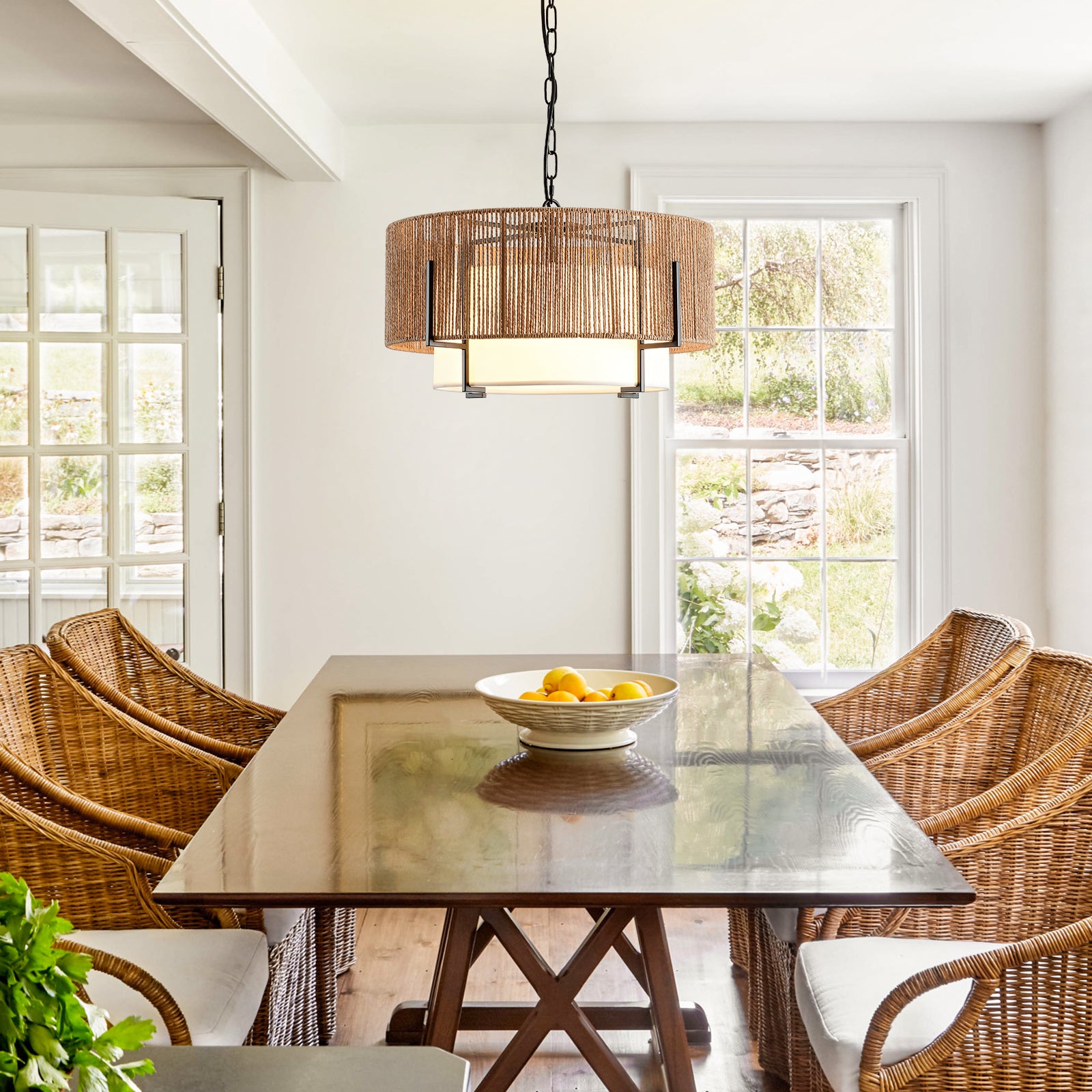4-Light Rattan Chandelier for Dining Room