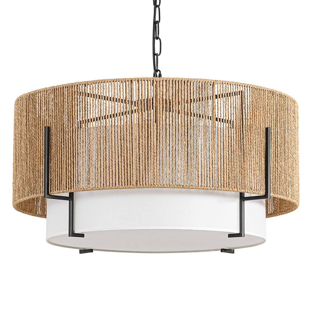 25.6" Large Rattan Chandelier for Dining Room, 6-Light Boho Pendant Light