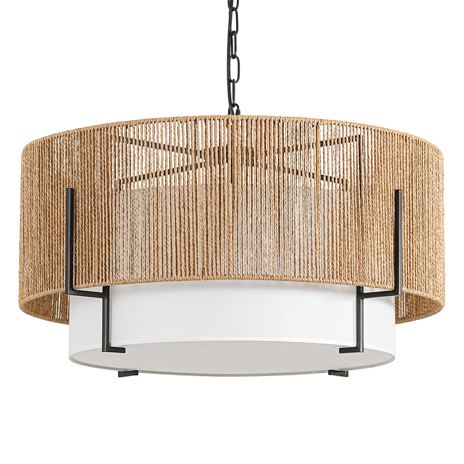 25.6" Large Rattan Chandelier for Dining Room, 6-Light Boho Pendant Light