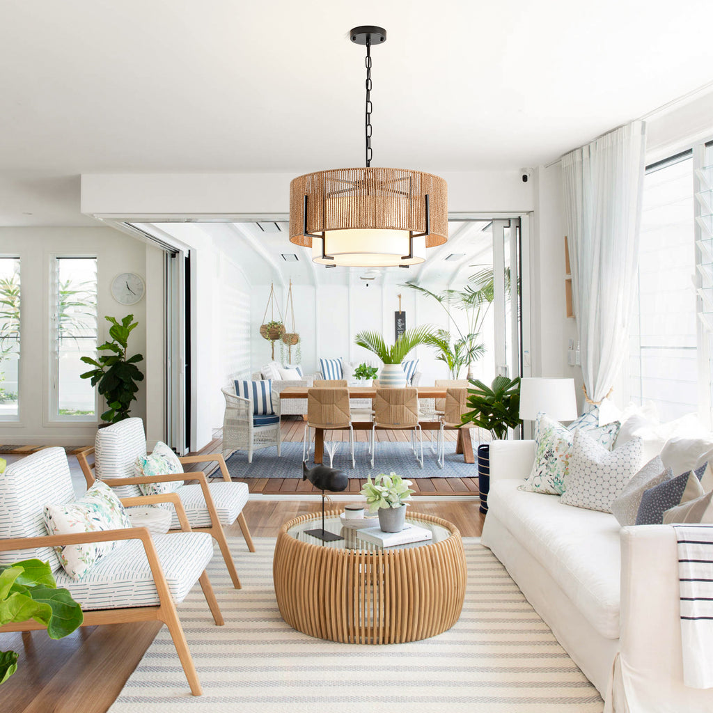 4-Light Rattan Chandelier for Dining Room
