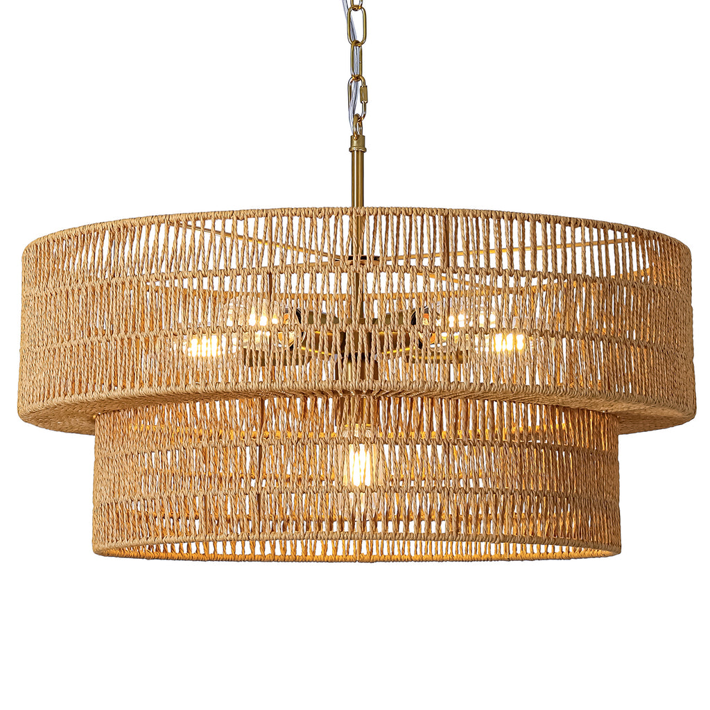 23.6" Large Rattan Chandelier for Dining Room, 6-Light Boho Pendant Light