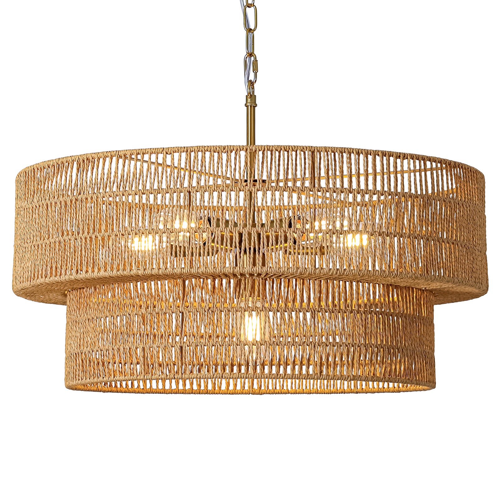 23.6" Large Rattan Chandelier for Dining Room, 6-Light Boho Pendant Light