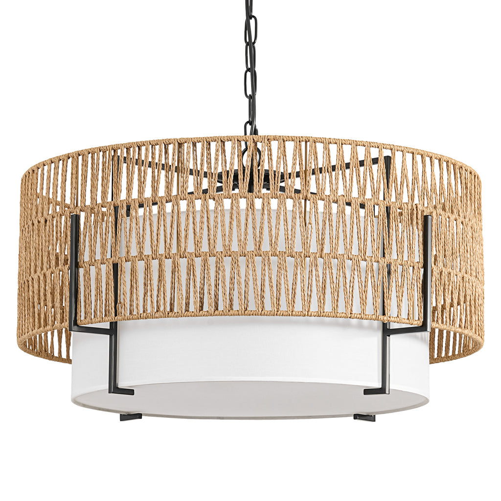 6-Light Large Rattan Chandelier for Dining Room, 25.6" Boho Pendant Light