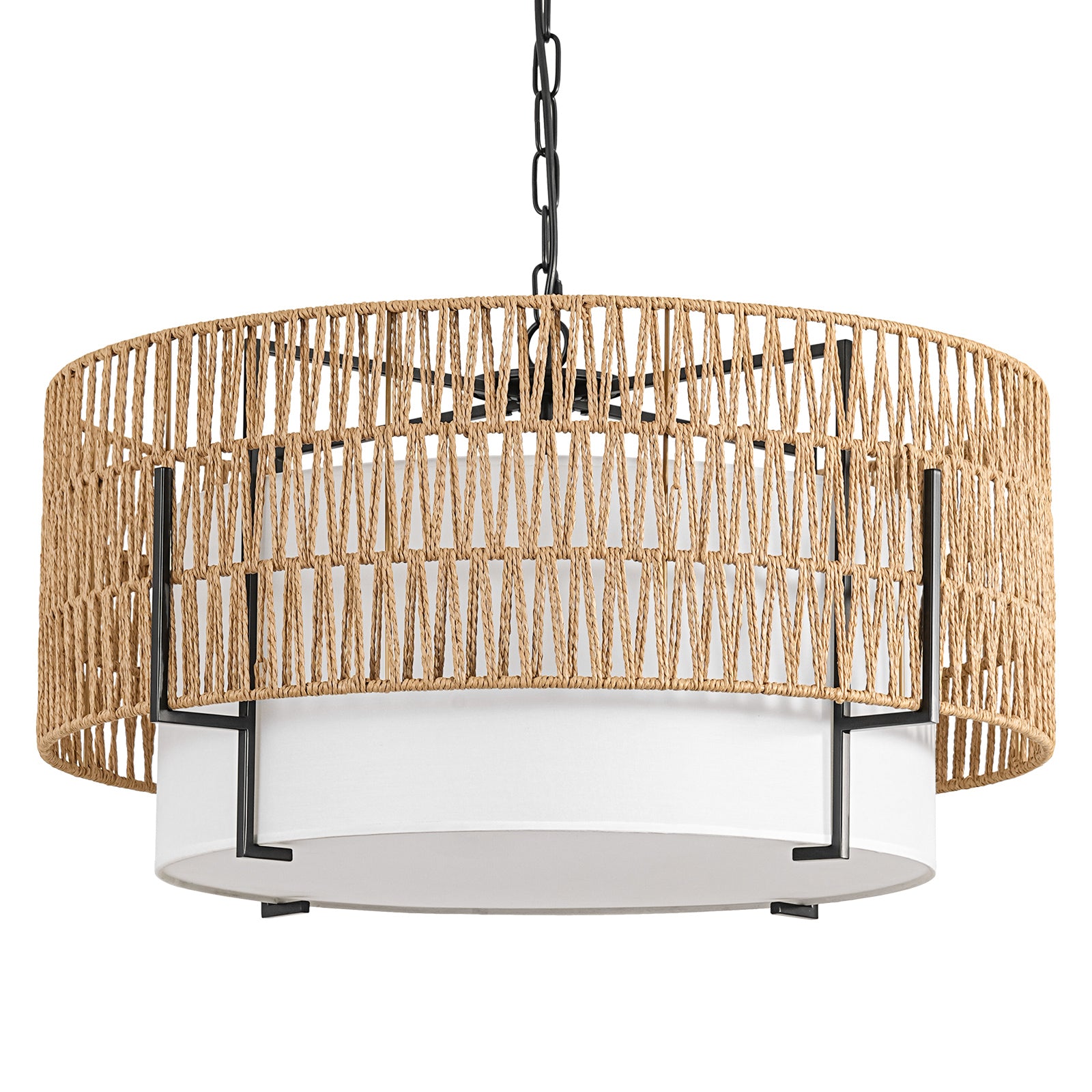 6-Light Large Rattan Chandelier for Dining Room, 25.6" Boho Pendant Light